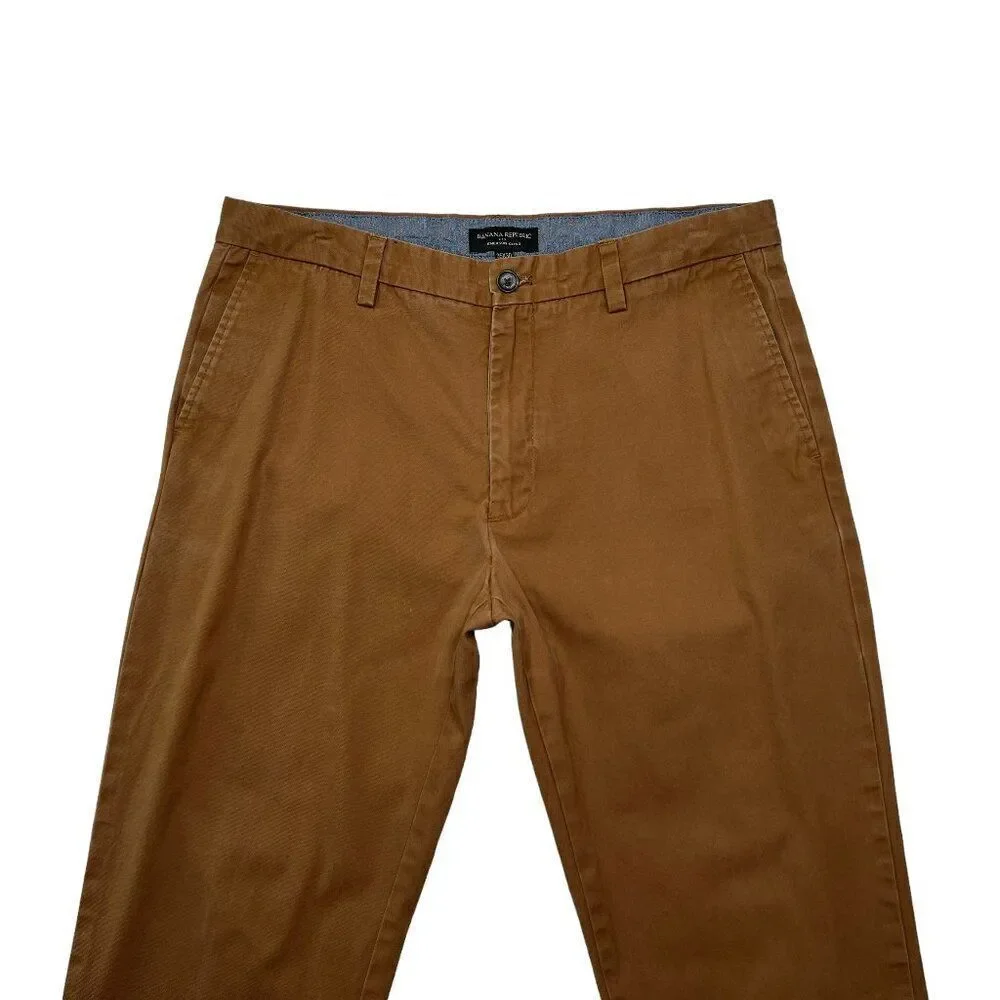 Banana Republic Emerson Pants Men's 35 Brown Straight Chino Cotton Khaki Casual‎